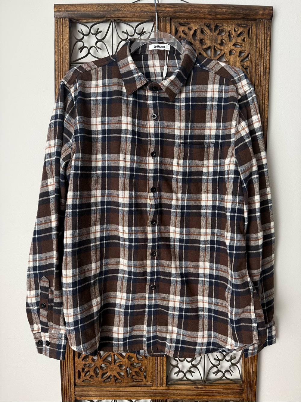 Amazon Men's Brown Plaid Button-Up Shirt